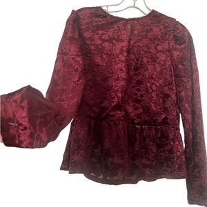 NWT Cupio Red Floral Peplum Blouse with Rhinestone Detail. Slight flaw photo 1